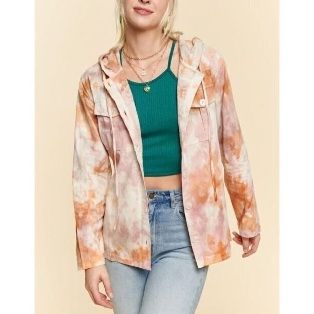 Earthbound Jacket Womens Medium Orange Tie Dye Enlightenment Utility Yoga Hippie